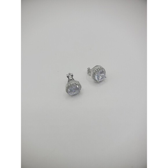 Vintage Silver Tone Earrings Clip On Huggie Crystal Jewelry Costume - Picture 11 of 12